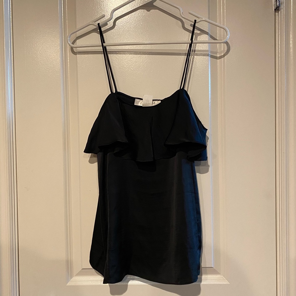 Black Satin Ruffle Top